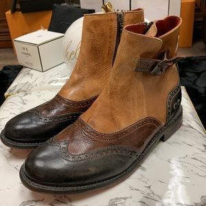 Bed Stu Two-Tone Brown & Black Leather Ankle Boots.